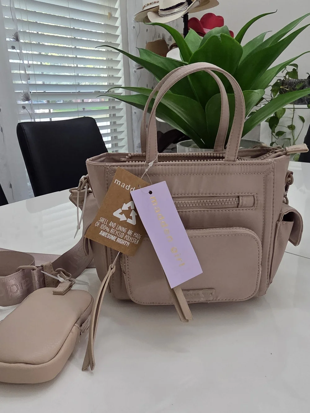 Madden Girl TAUPE Crossbody Mini Tote Bag with Removable Strap